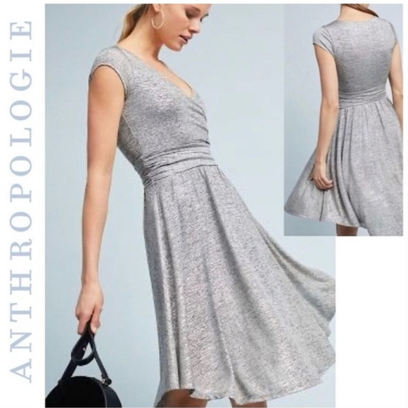 Maeve Anthropologie Tamera Silver Surplice Stretch Midi Women's Dress Size XS - Picture 1 of 7